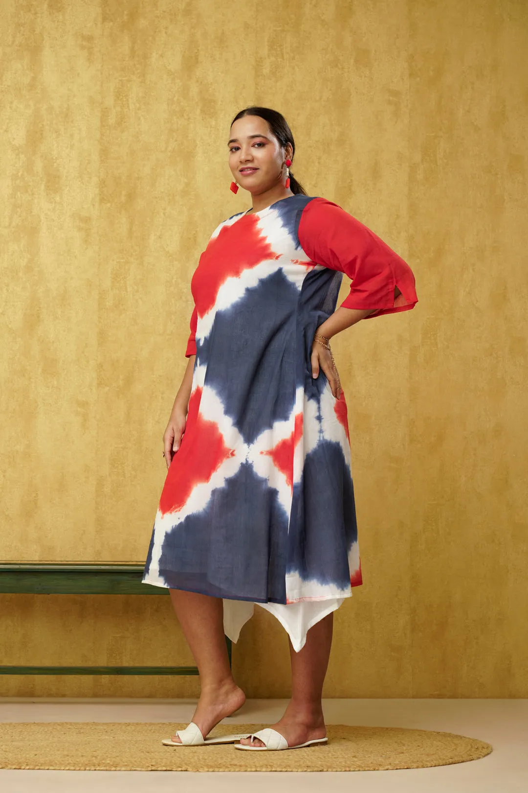 Vividly Aesthetic Red Grey Combo Cotton Dress