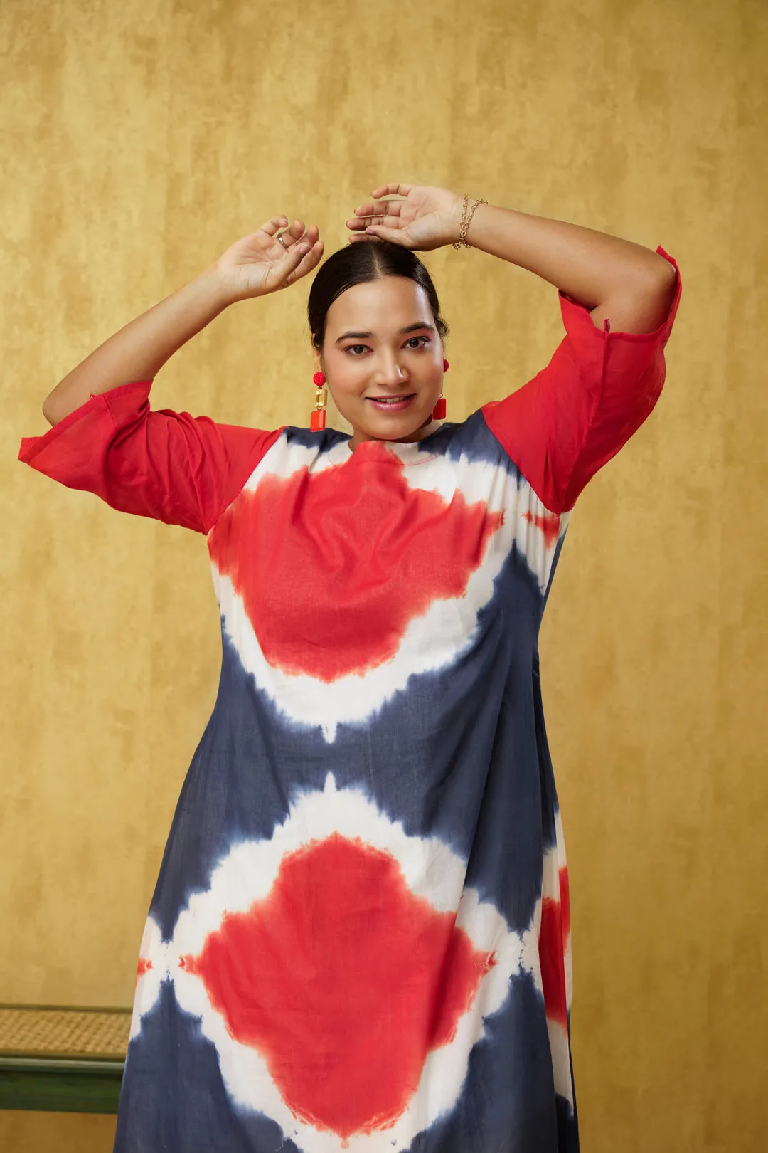 Vividly Aesthetic Red Grey Combo Cotton Dress