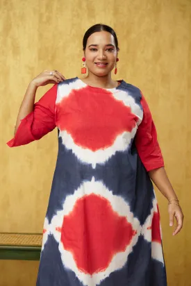 Vividly Aesthetic Red Grey Combo Cotton Dress