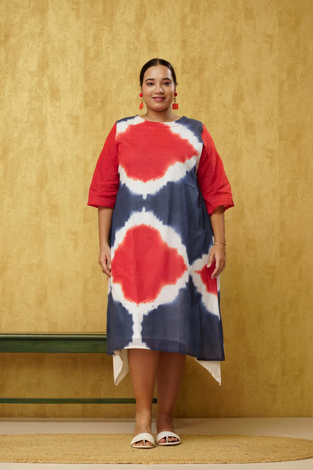 Vividly Aesthetic Red Grey Combo Cotton Dress