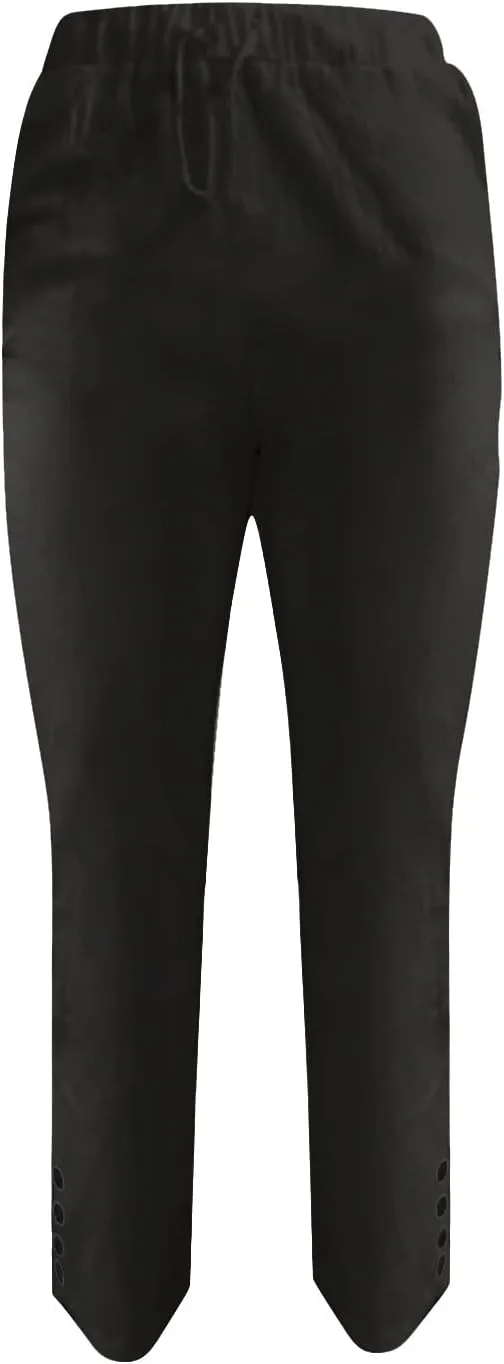Women Linen Pants Waist Pants Drawstring Capri Pants with Pockets Wide Leg Cropped Elastic High Waist Comfy Loose