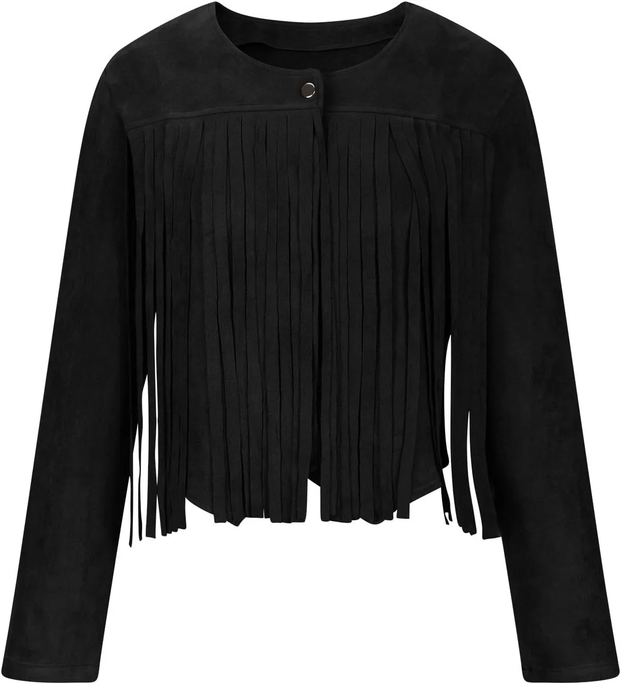 Women Vintage Tassel Cropped Jacket Faux Suede Long Sleeve Fringe Jackets Funny Motorcycle Biker Coat Trendy