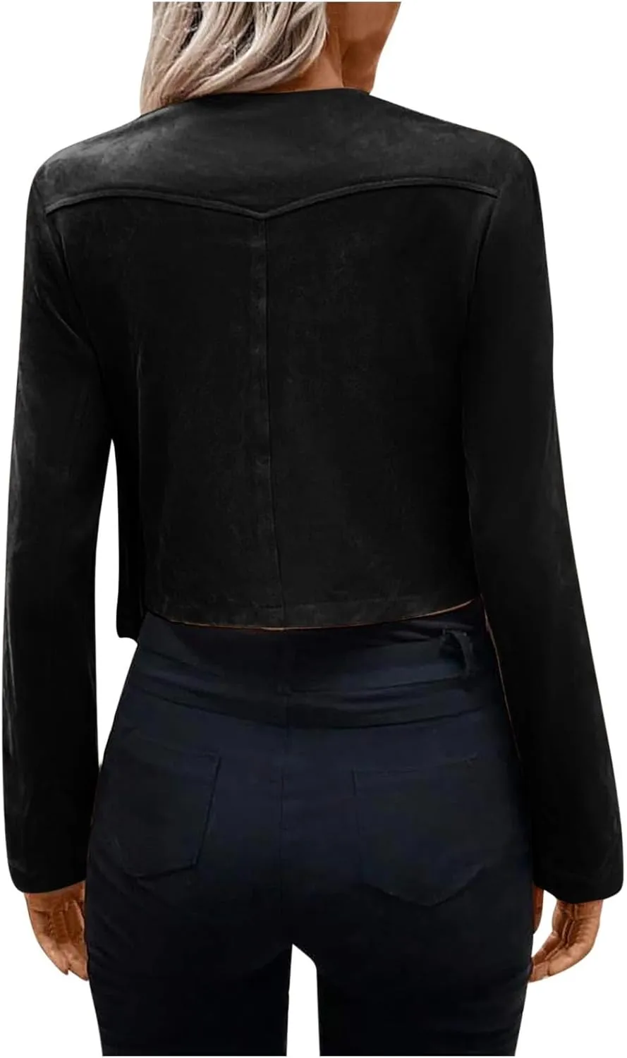 Women Vintage Tassel Cropped Jacket Faux Suede Long Sleeve Fringe Jackets Funny Motorcycle Biker Coat Trendy