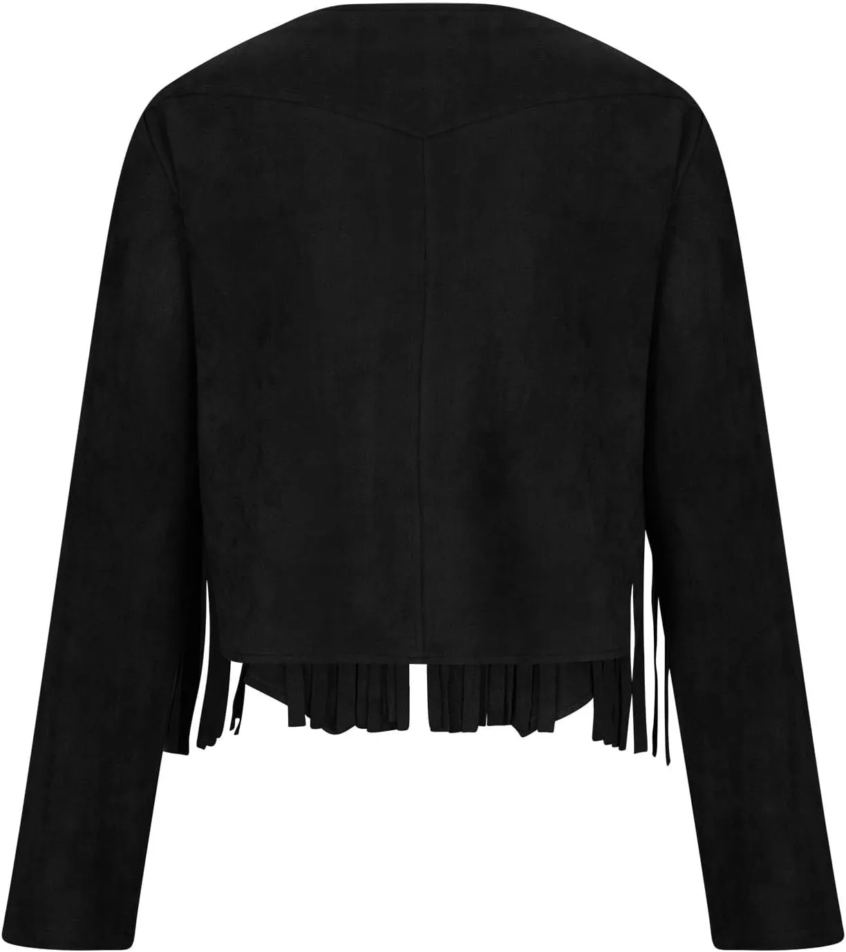 Women Vintage Tassel Cropped Jacket Faux Suede Long Sleeve Fringe Jackets Funny Motorcycle Biker Coat Trendy