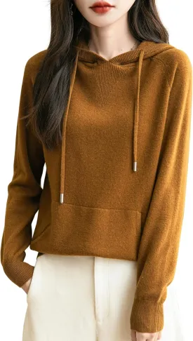 Women's 100% Merino Wool Hoodies 2025 Fall Winter Warm Soft Sweater Long Sleeve Knitted Sweatshirt with Pocket