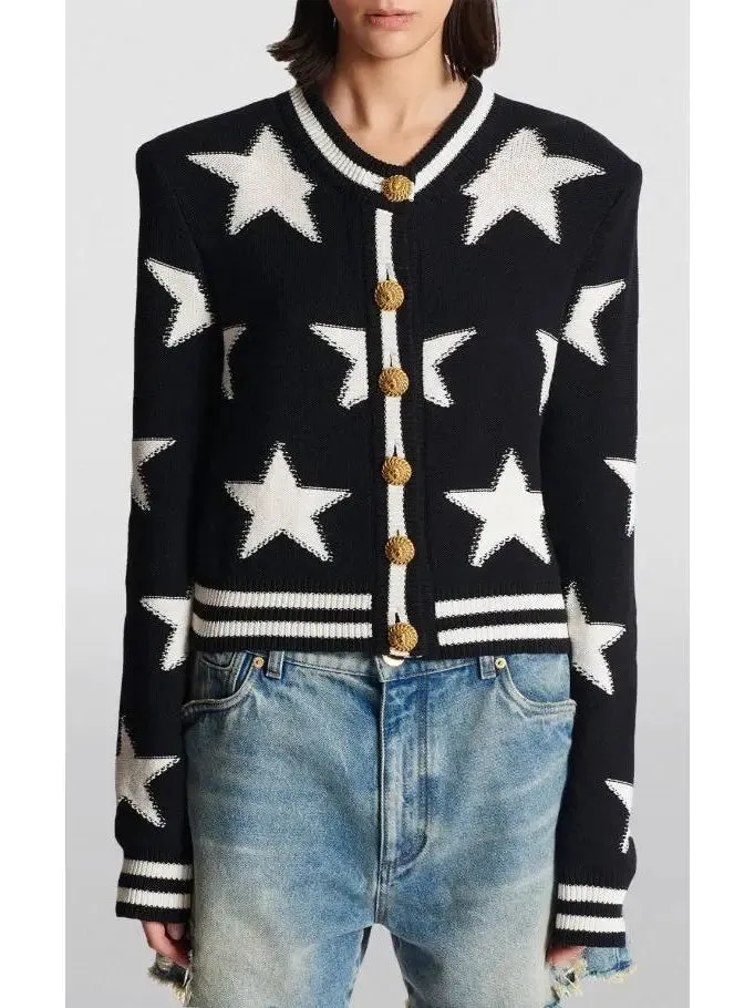 Women’s Buttoned Jacquard Star Knit Cardigan Sweater