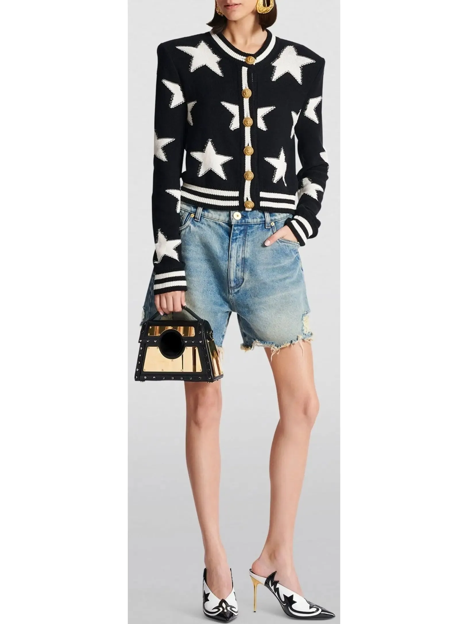 Women’s Buttoned Jacquard Star Knit Cardigan Sweater