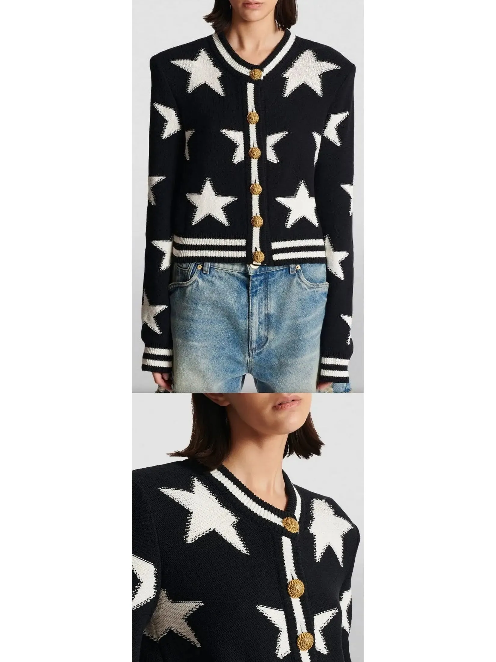 Women’s Buttoned Jacquard Star Knit Cardigan Sweater