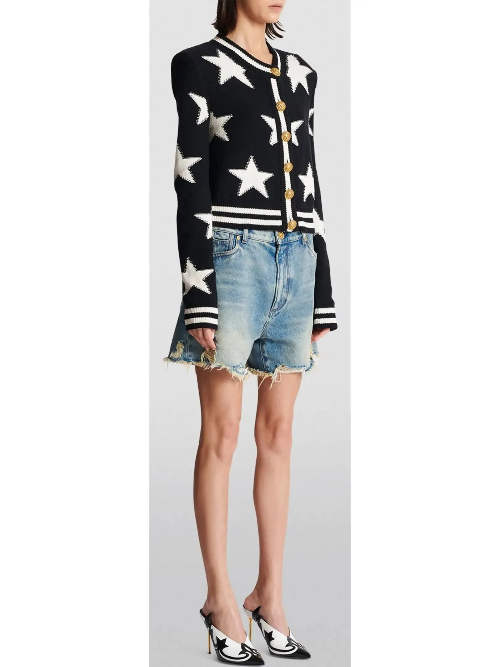 Women’s Buttoned Jacquard Star Knit Cardigan Sweater