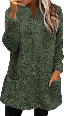 Womens Fleece Jacket Casual Long Sleeve Cropped Sherpa Button Down Fuzzy Warm Coats Fall Outerwear With Pockets