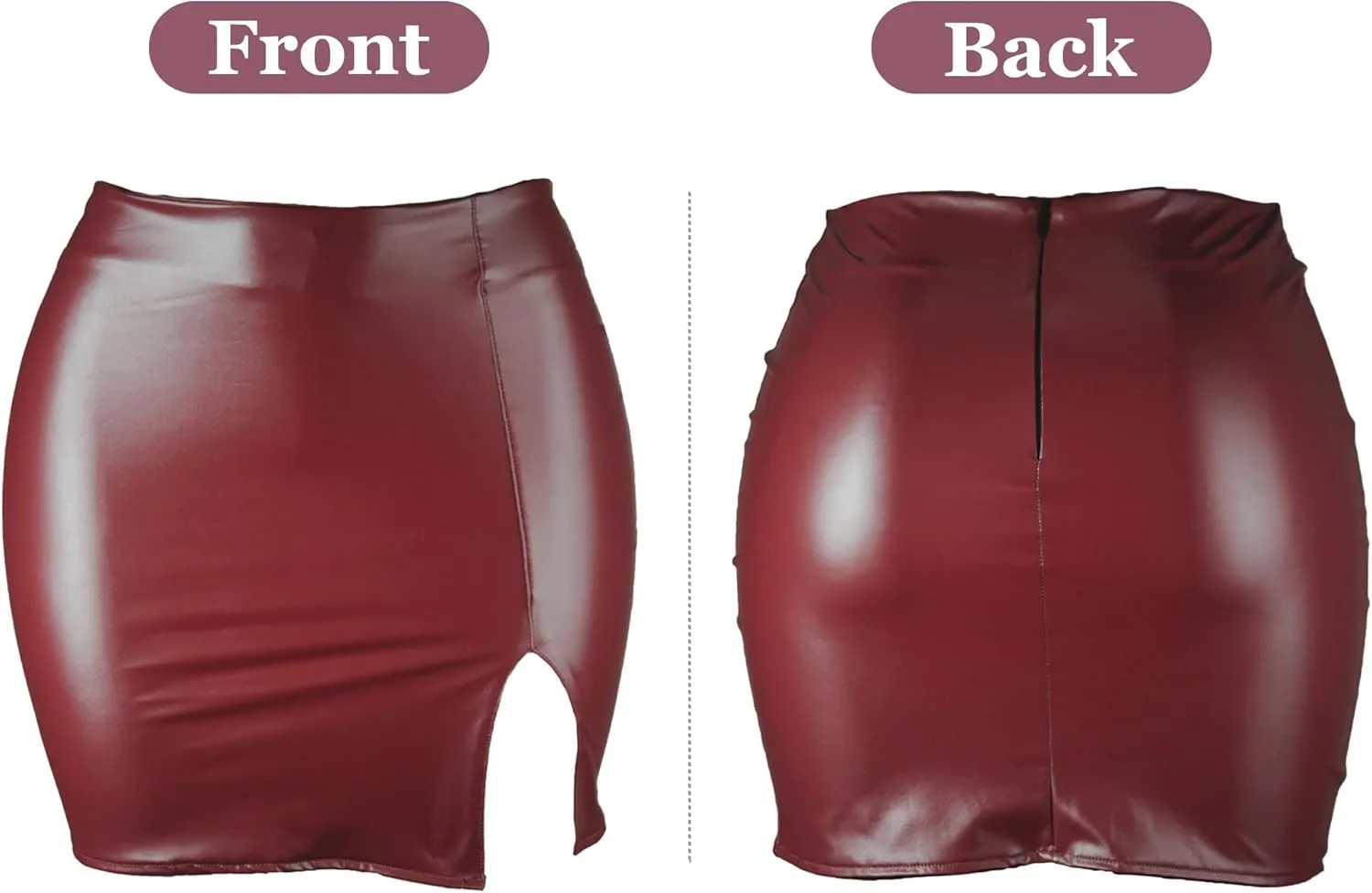 Womens High Waist Short Skirts Pu Leather Bodycon Mini Skirts Sexy Split Hem Mini Pencil Skirts for Club