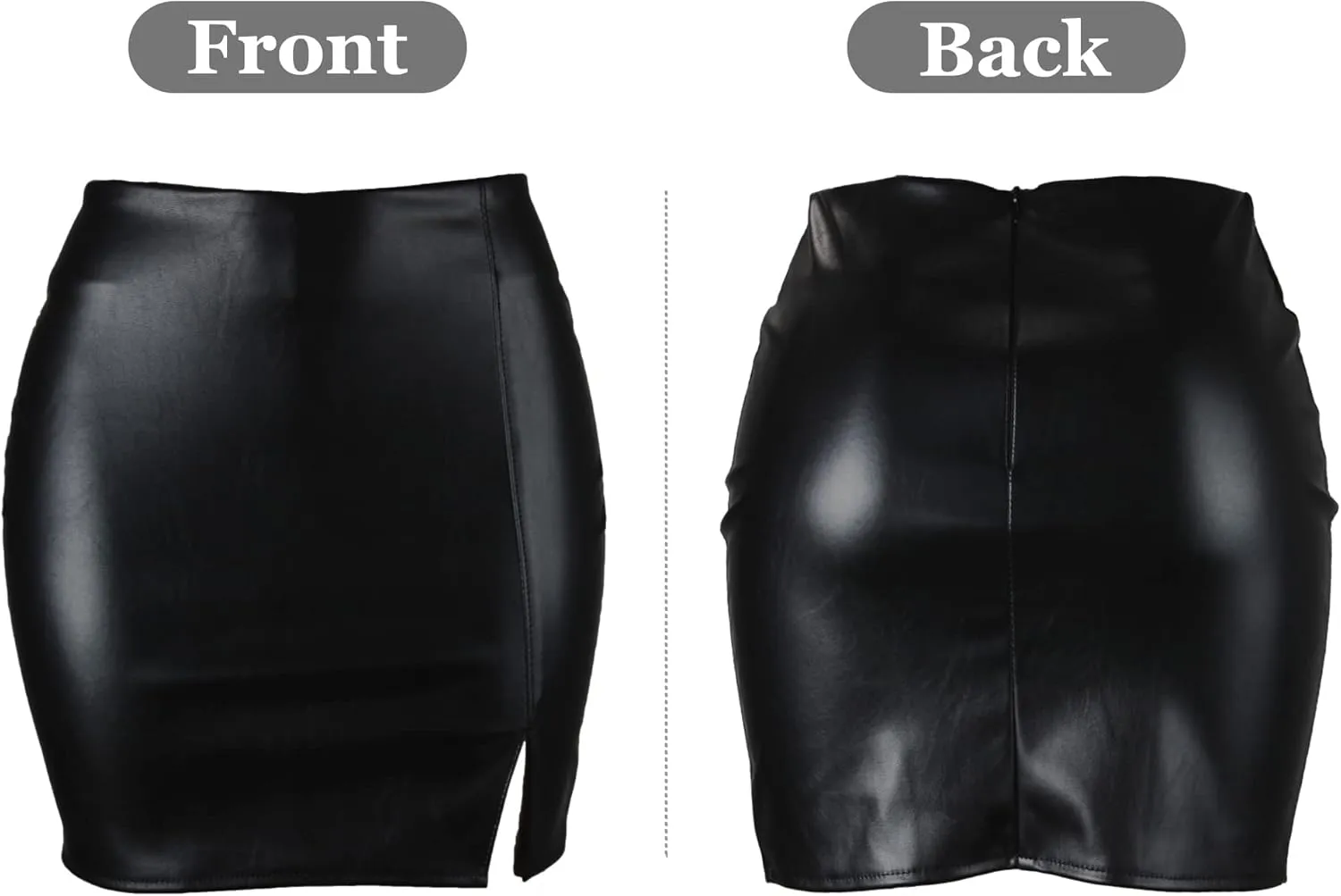 Womens High Waist Short Skirts Pu Leather Bodycon Mini Skirts Sexy Split Hem Mini Pencil Skirts for Club