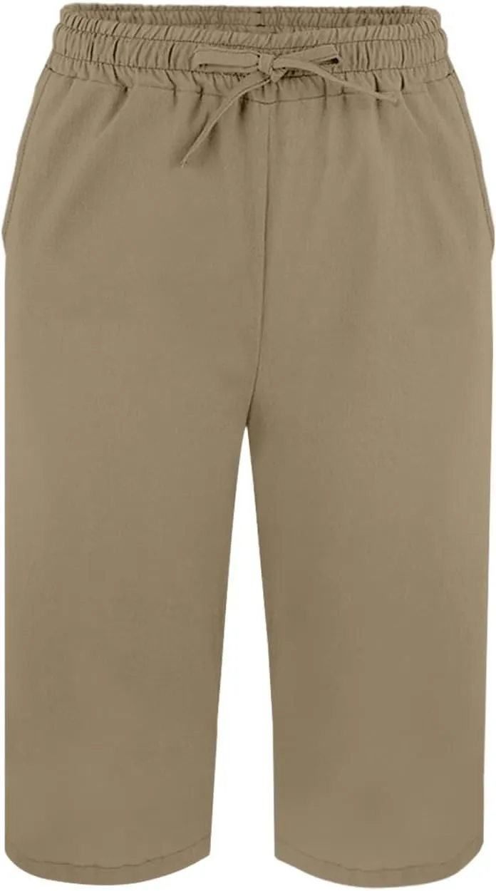 Womens Summer Bermuda Linen Shorts Knee Length Lightweight Loose Summer Casual Shorts with Pockets