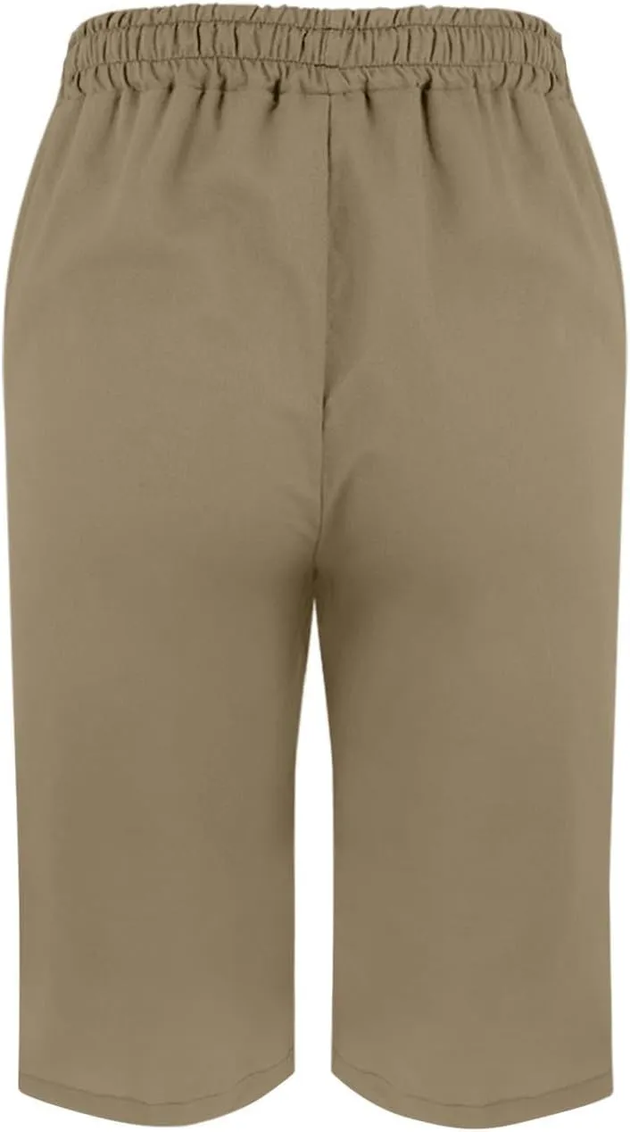 Womens Summer Bermuda Linen Shorts Knee Length Lightweight Loose Summer Casual Shorts with Pockets