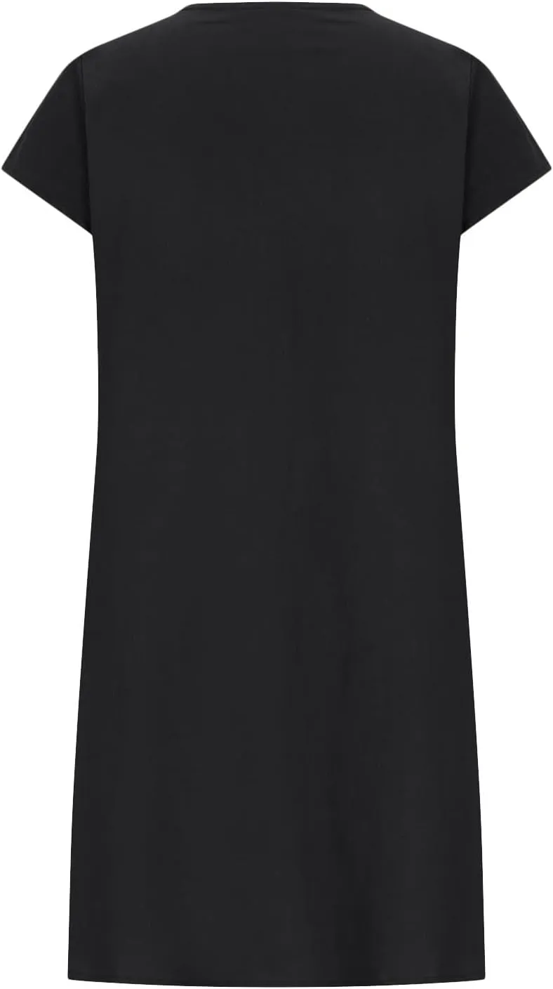 Women's Summer Cotton Linen Dress Short Sleeve Pleated Front Tshirt Dresses Flowy Boho Sundresses Beach Wear