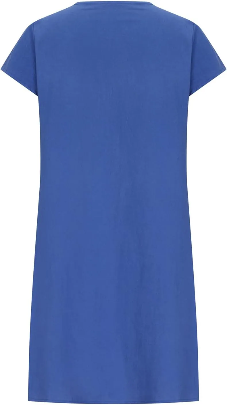 Women's Summer Cotton Linen Dress Short Sleeve Pleated Front Tshirt Dresses Flowy Boho Sundresses Beach Wear